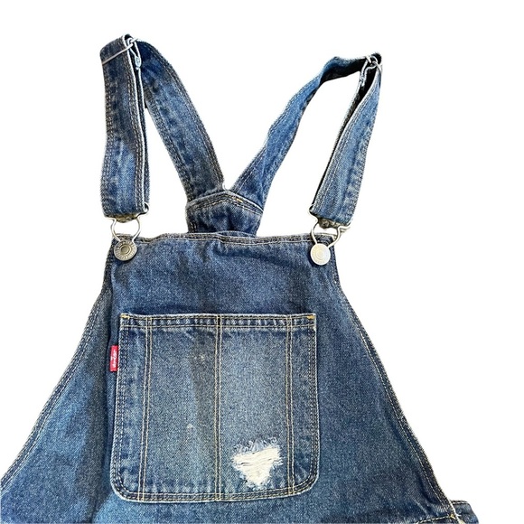 Levi's Distressed Denim Shortalls Overalls Shorts Summer Girl's Size 12 EUC - Picture 3 of 7